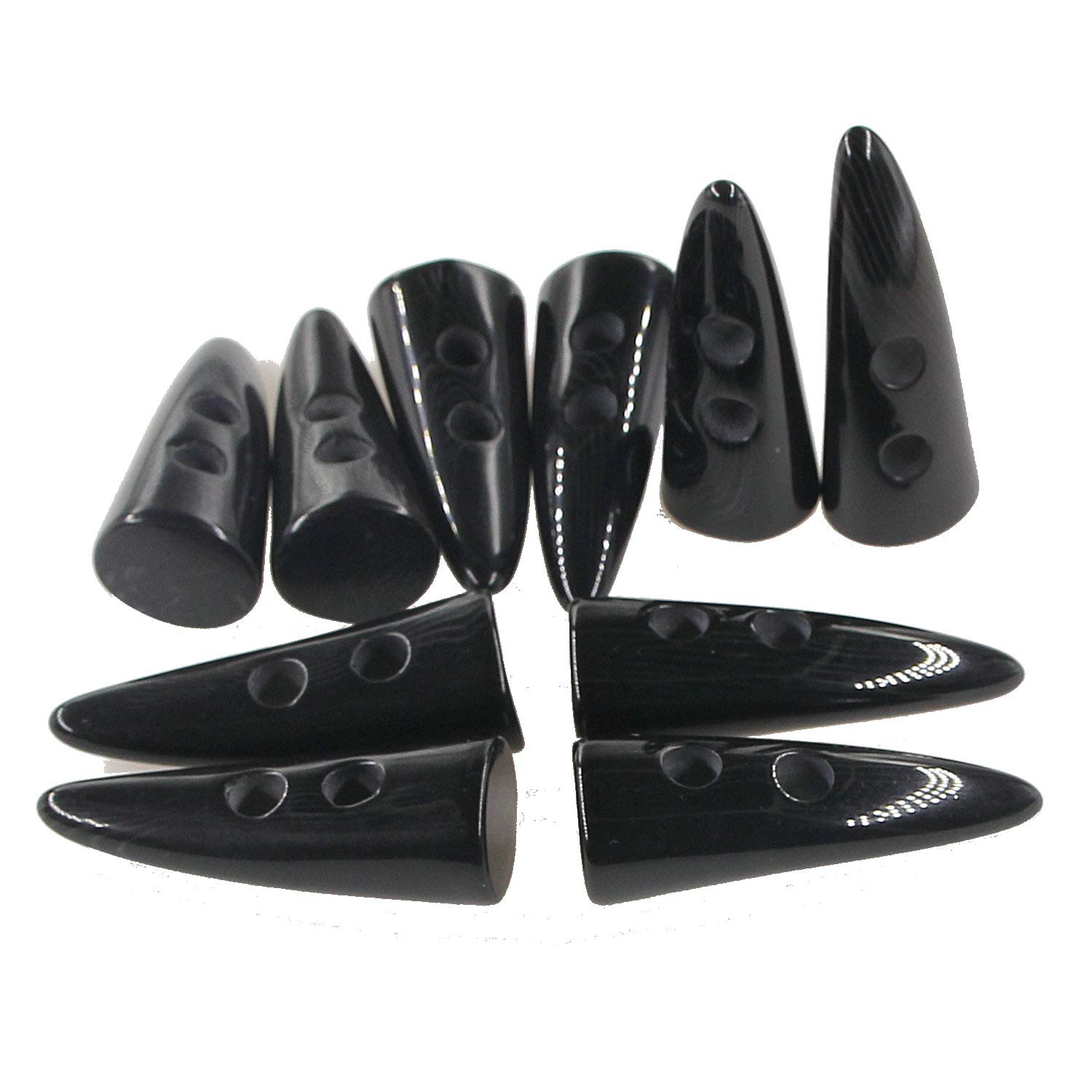 Photo 1 of 10pcs Black Color Resin Toggle Buttons Horn Tooth Shape Two Holes for Duffel Coat Jacket Blazer Sewing 50mm Long Horn DIY Buttons Leekayer