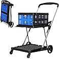 PioneerWorks Folding Shopping Cart with Wheels, Collapsible Cart with Storage Crate, 2-Layer Utility Carts, High-Capacity Storage Outdoor Wagon for Groceries, Hand Truck Carries up to 200 Lbs