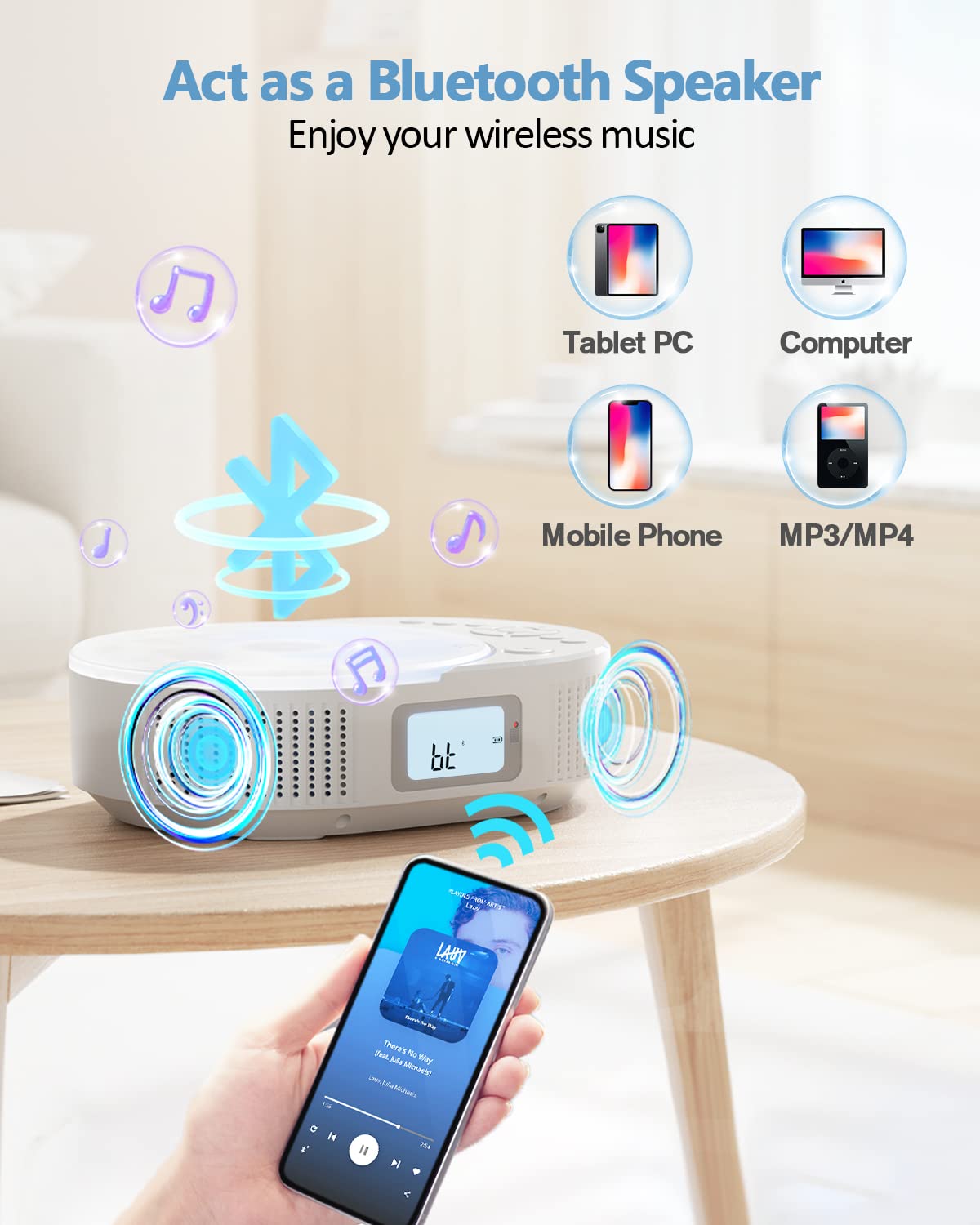 CD Player Portable, FELEMAN Upgraded Boombox CD Player & Bluetooth Speaker 2 in 1 Combo, Rechargeable Portable CD for Car/Home with Remote Control, FM Radio, Support AUX/USB, Headphone Jack