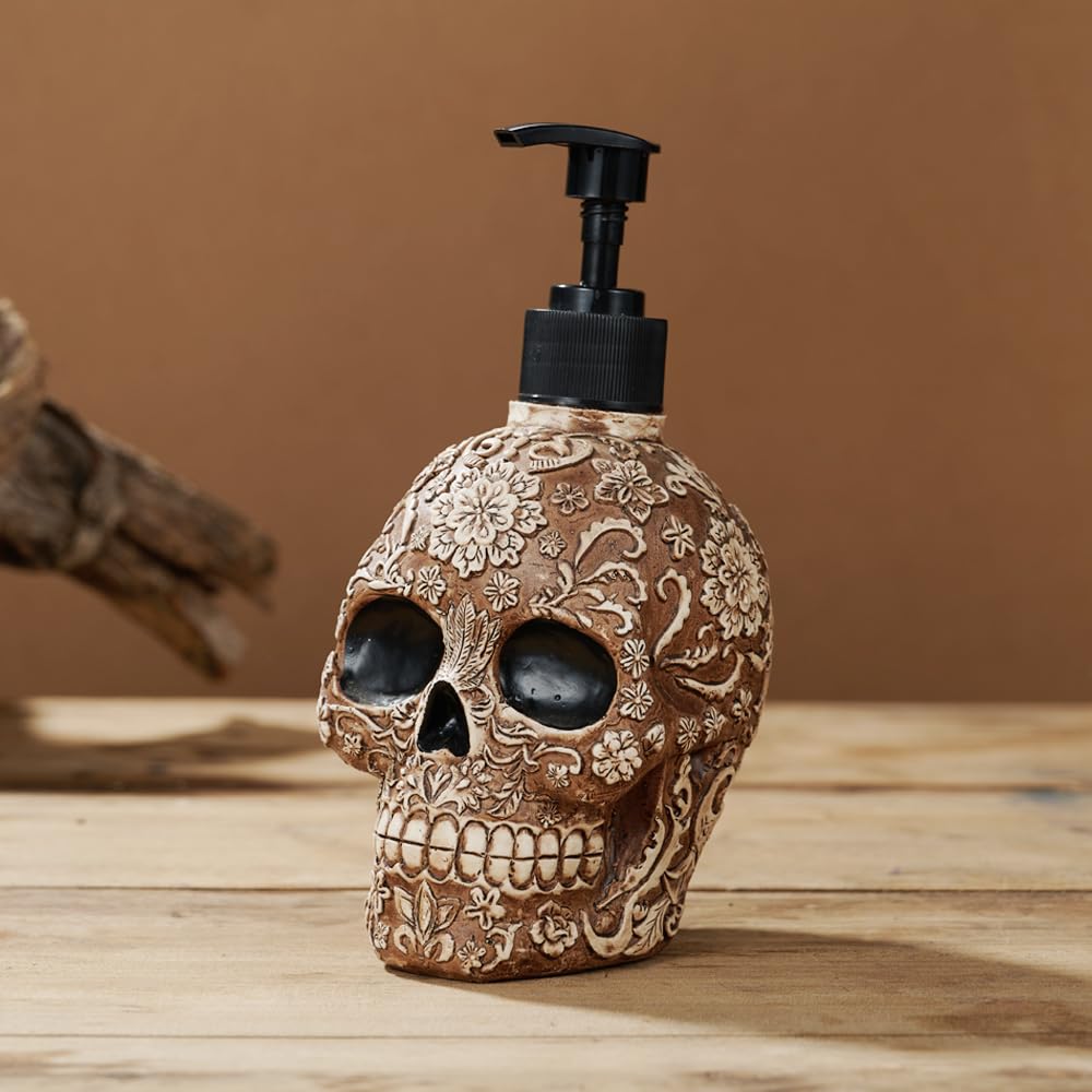 Skull Soap Dispenser with Rust Proof Pump, Refillable Liquid Hand Lotion Bottle for Bathroom, Bedroom and Kitchen.（New Upgrade Pump）