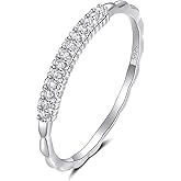 Luolife 1mm Sterling Silver Stackable Ring CZ Simulated Diamond Wedding Band Jewelry Gifts for Women