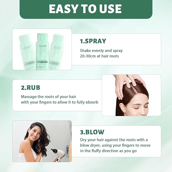 KUBOT MAGICAL DRY HAIR SPRAY-FREE AIR AND FLUFFY SPRAY,OIL-CONTROL FLUFFY LAST LONGER SPRAY,FREE AIR AND FLUFFY SPRAY,QUICK VOLUME HAIR LONG LASTING REFRESHING SPRAY WASHING FREE (2PCS), GREEN