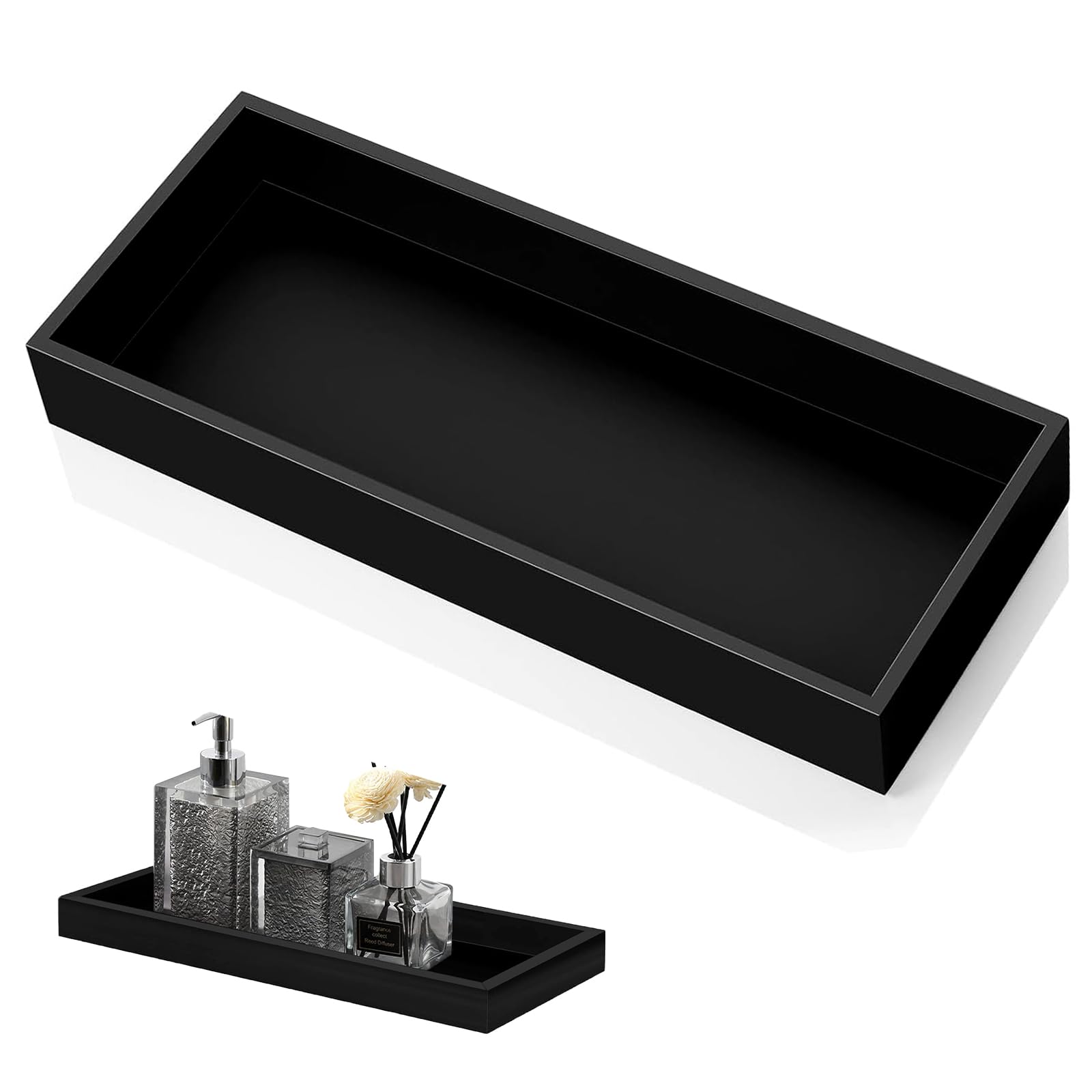 Luckwaii Bathroom Vanity Tray Black, Shatterproof Rectangular Cosmetic Organiser Trays Decorative for Toilet Countertop Dresser Towels Small Cosmetics Soap Plant Jewelry