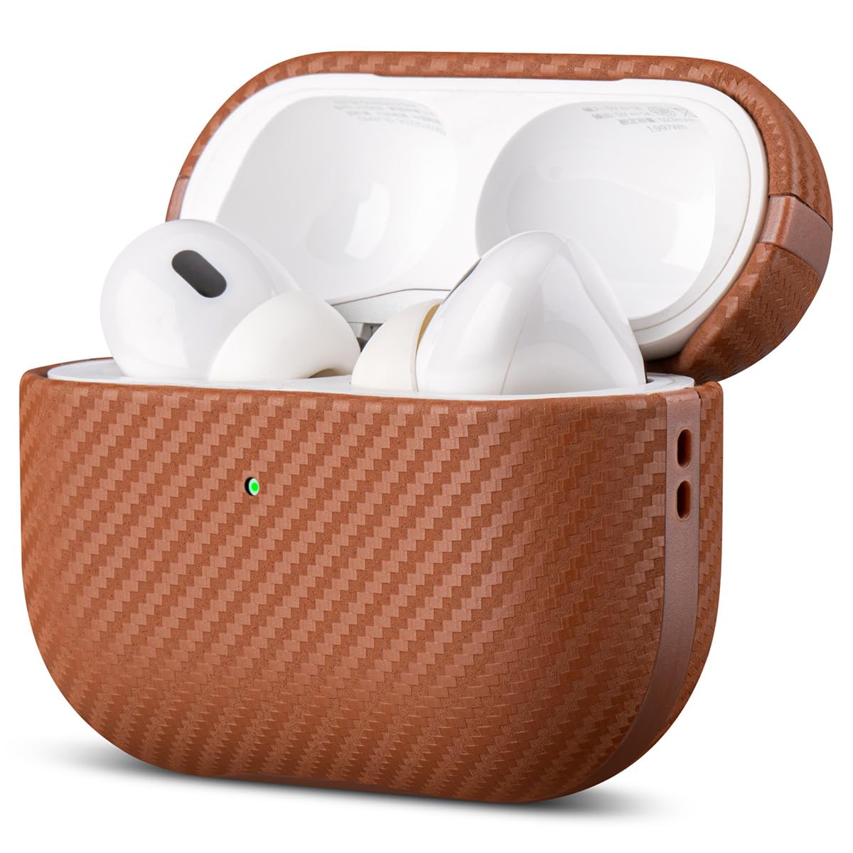 Photo 1 of LOPIE Leather Case for AirPods Pro 2nd Generation - Handmade AirPods Pro 2 Case Cover - Made of Real Leather - Protective Hard Shell Cover - Carbon Fiber Style - Wireless Charging Compatible - Brown