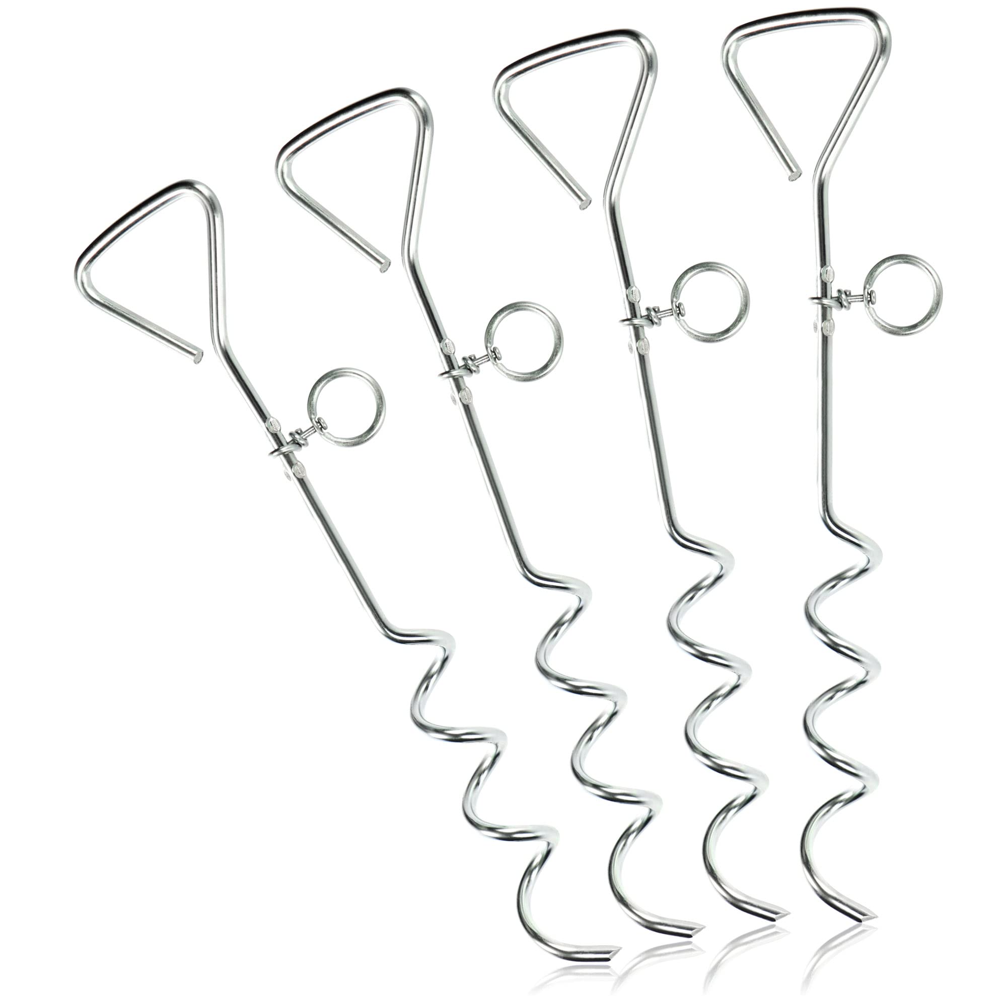 com-four ANCHOR_STAKE for trampoline & dog leash - 4 pieces - Silver-colored ground anchors - 41 cm, 8 mm thick steel, Alloy Steel