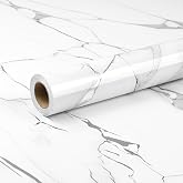 Glossy White Silver Marble Contact Paper 15.7"&times;78" Peel and Stick Wallpaper