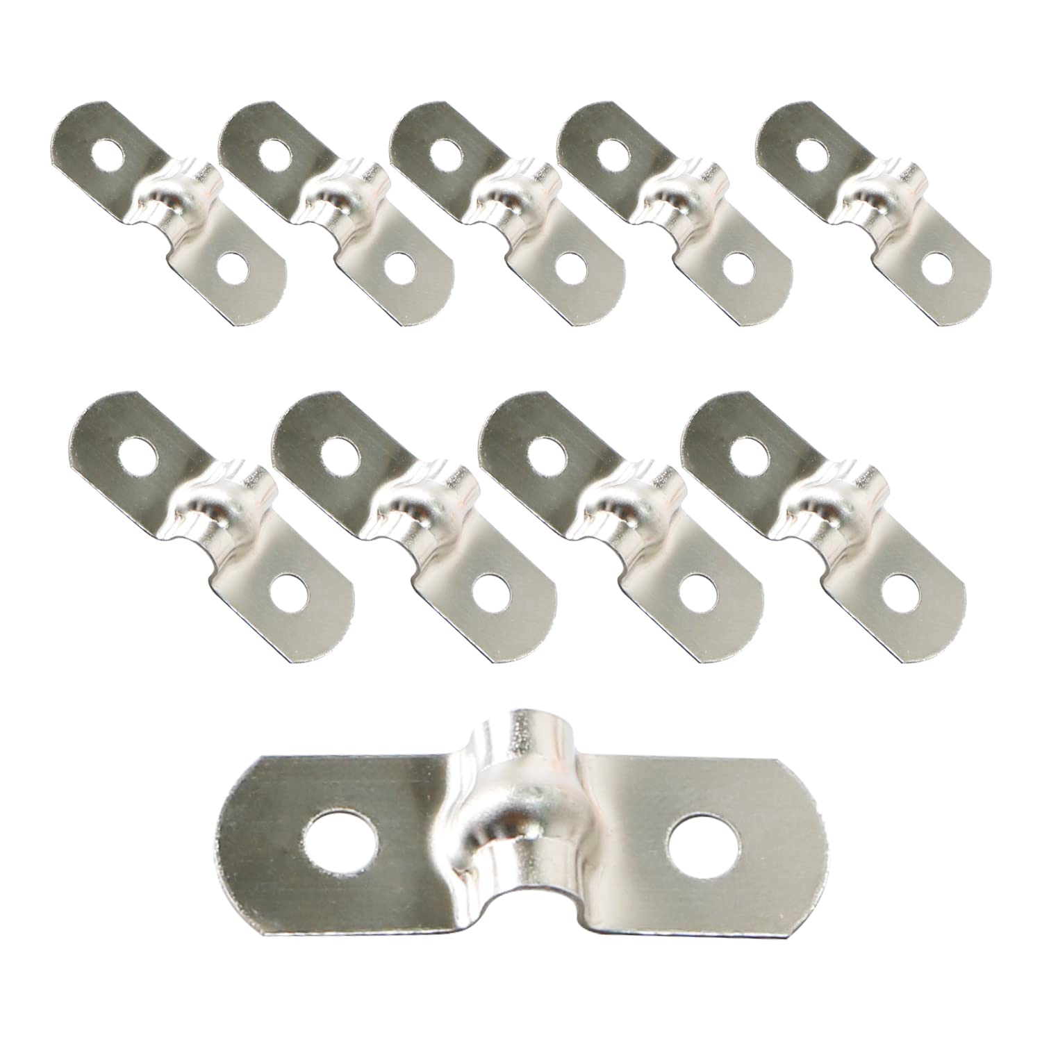 Ohamtes 10PCS 10mm(25/64") Pipe Band Clamps, 201 Stainless Steel Pipe Clamps, Two Hole Pipe Band Tension Clamps, U-Shaped Pipe Clips, Saddle Clamps