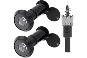 HOJLKLD Door Viewer Peephole, 2 Pack 200 Degree Sold Brass Peep Hole with 5/8" (16 mm) Drill Bit for 1-1/2" to 2-3/8" Doors, Security Front Door Viewer with Privacy Cover (Black)