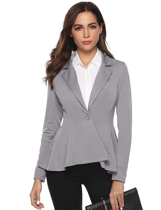 Aibrou Damen Blazer Elegant Tailliert Kurzblazer Leicht Stretch Bolero Slim Fit Anzugjacke mit Reverskragen