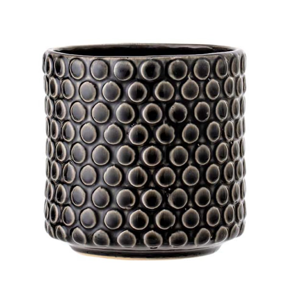 Nordring Ceramic Flower Pot Dotty - colorful Planter, Pot for plants, sukkulents Size L (15,5 cm ø) Dia 6'' H 6'', Stoneware, black