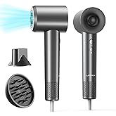 Hair Dryer: 150000 RPM Portable Professional High Speed Ionic Blow Dryer for Fast Drying, 500 Million Negative Ions Care & Heat Control & Low Noise with Magnetic Diffuser & Nozzle, 5 Temps & 3 Speeds