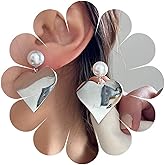 Crymystal Boho Pearl Earrings Heart Earrings Pearl Stud Earrings Heart Dangle Earrings Jewelry for Women and Teen Gifts