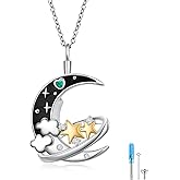 DAOCHONG 925 Sterling Silver Cremation Jewelry Moon and Star Urn Necklaces for Ashes for Women Men Memorial Keepsake Funeral Jewelry of Loved Ones