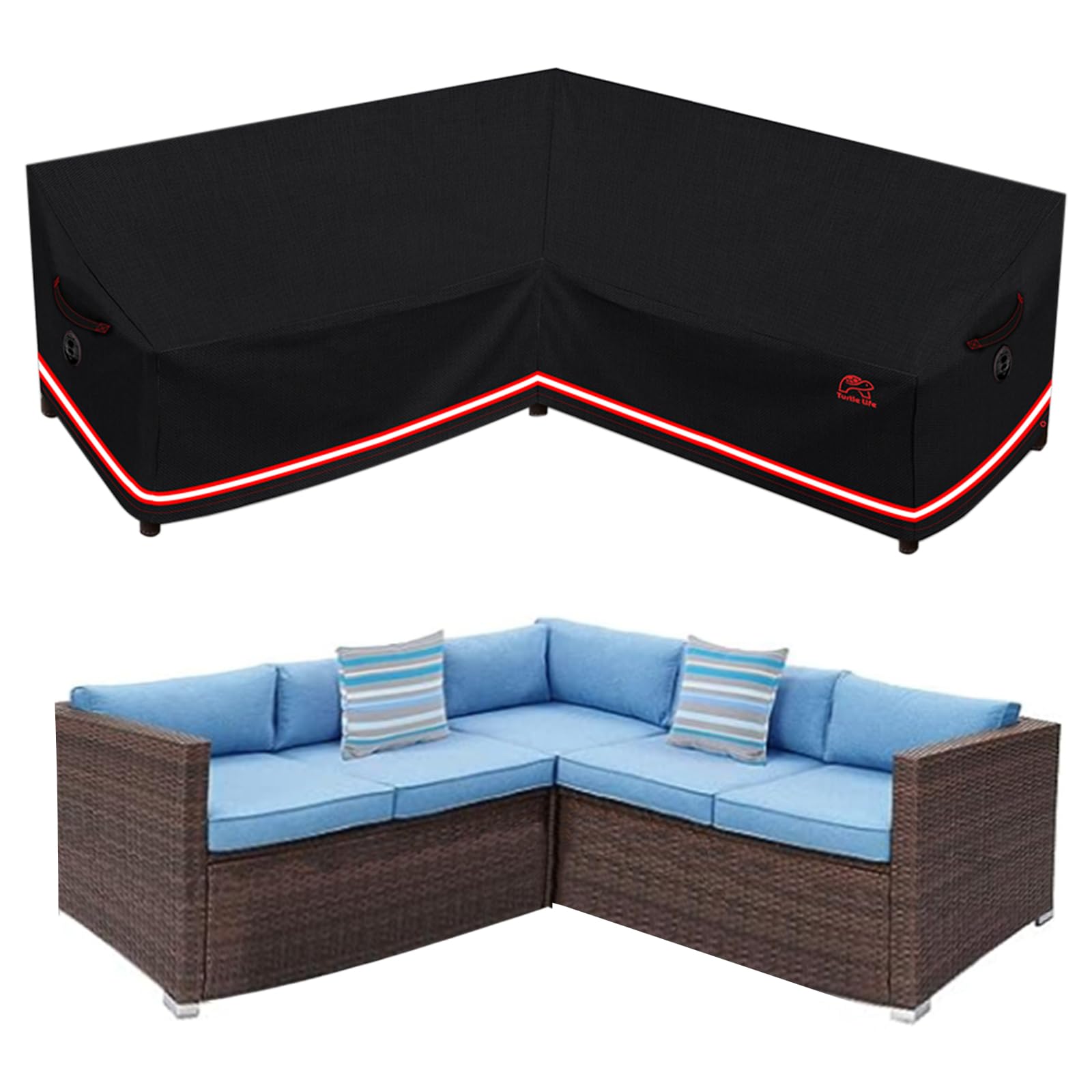 Turtle Life V-Form Garden Sofa Cover, Outdoor Sofa, Waterproof for Corner Lounge, Black, 228 cm x 86 cm x 86 cm