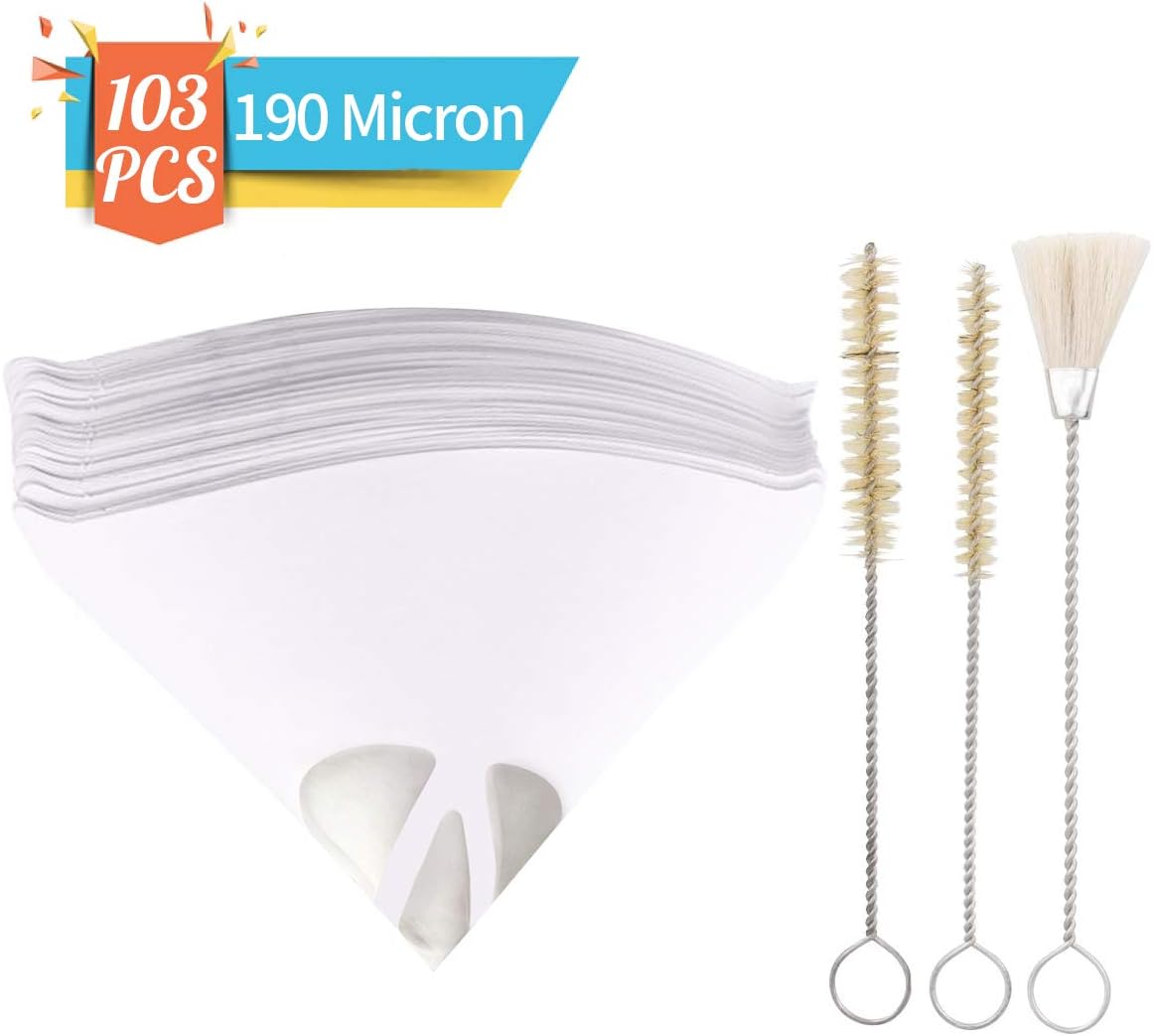 Jeteven Strainer Cone Silicone Funnel Filter Tip Cone Shaped Fine Nylon Mesh Funnel W/Hooks Disposable (100pcs with 3pcs Brushes)