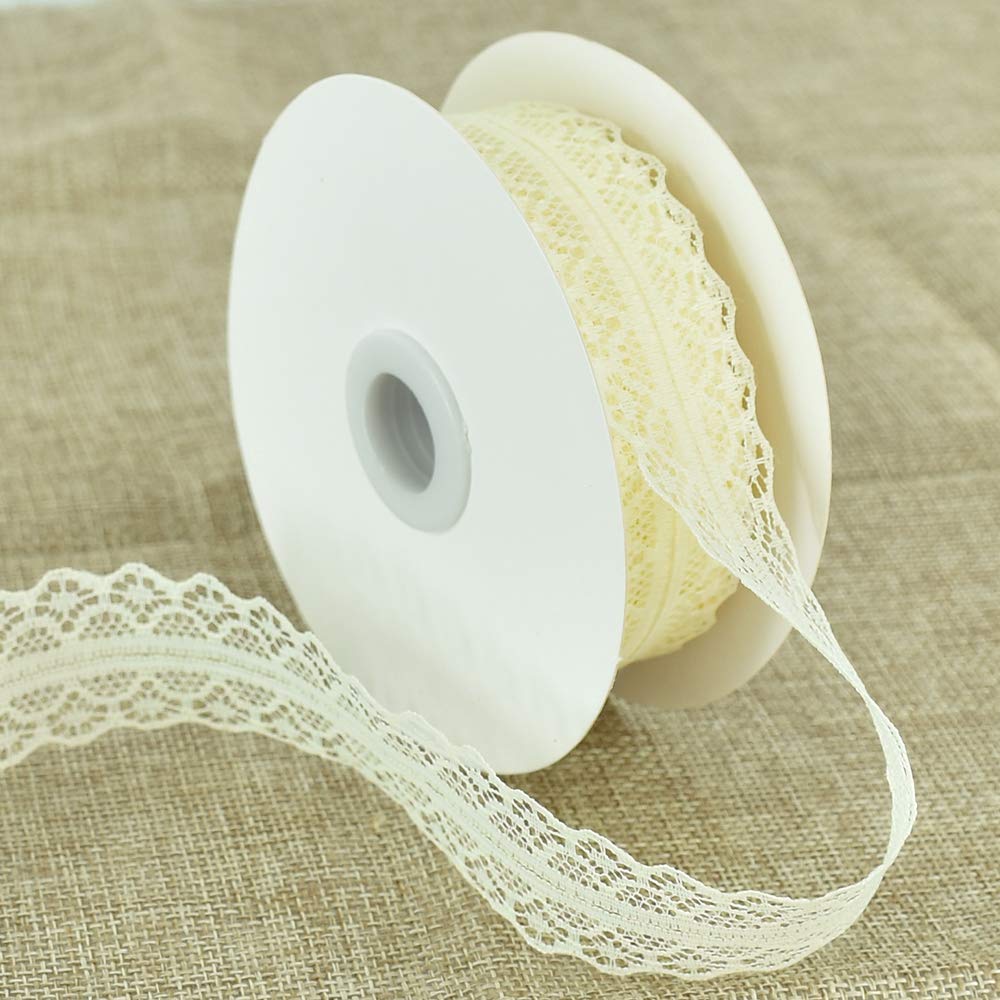 TONIFUL 1.2 Inch x 25 Yards Lace Trim Ribbon Roll Cream Ivory White Vintage Lace for Valentine's Day Wedding Flower Sewing Floral Floral Party Decorations Gift Wrapping