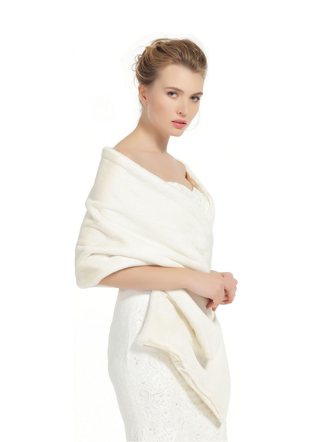 thumbnail image 2 of BEAUTELICATE Faux Fur Wedding Shawl - Bridal Wrap With Satin Lining For Winter Weddings & Events 2 of 10