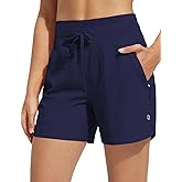 baleaf Women's 5" Swim Board Shorts High Waisted Quick Dry UPF 50+ Swimsuit Swimming Bottoms with Boxer Liner Zipper Pockets