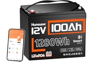 HUMSIENK 12V 100Ah LiFePO4 Lithium Battery Bluetooth - BCI Group 24 Deep Cycle Battery, Built-in 100A BMS & Low-Temp Protection, 15000+ Cycles, for RV/Marine/Trolling Motor/Off-Grid/Home Backup