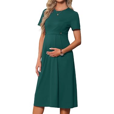amazon dresses for pregnancy Adorel Maternity Dress Midi Ruffle V-Neck Flowy Smocked Empire Waist Casual Pregnant Outfit Baby Shower Green Leopard Print S at Women's Clothing store Amazon Best Sellers: Best Maternity