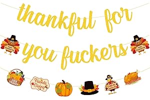 DENEO Thankful for You Banner, Gold Glitter Thanksgiving Banner for Mantel Fire Place,Friendsgiving Decorations, Indoor Home Thanksgiving Decorations, Fall Thanksgiving Party Decorations(Pre-Assembled)
