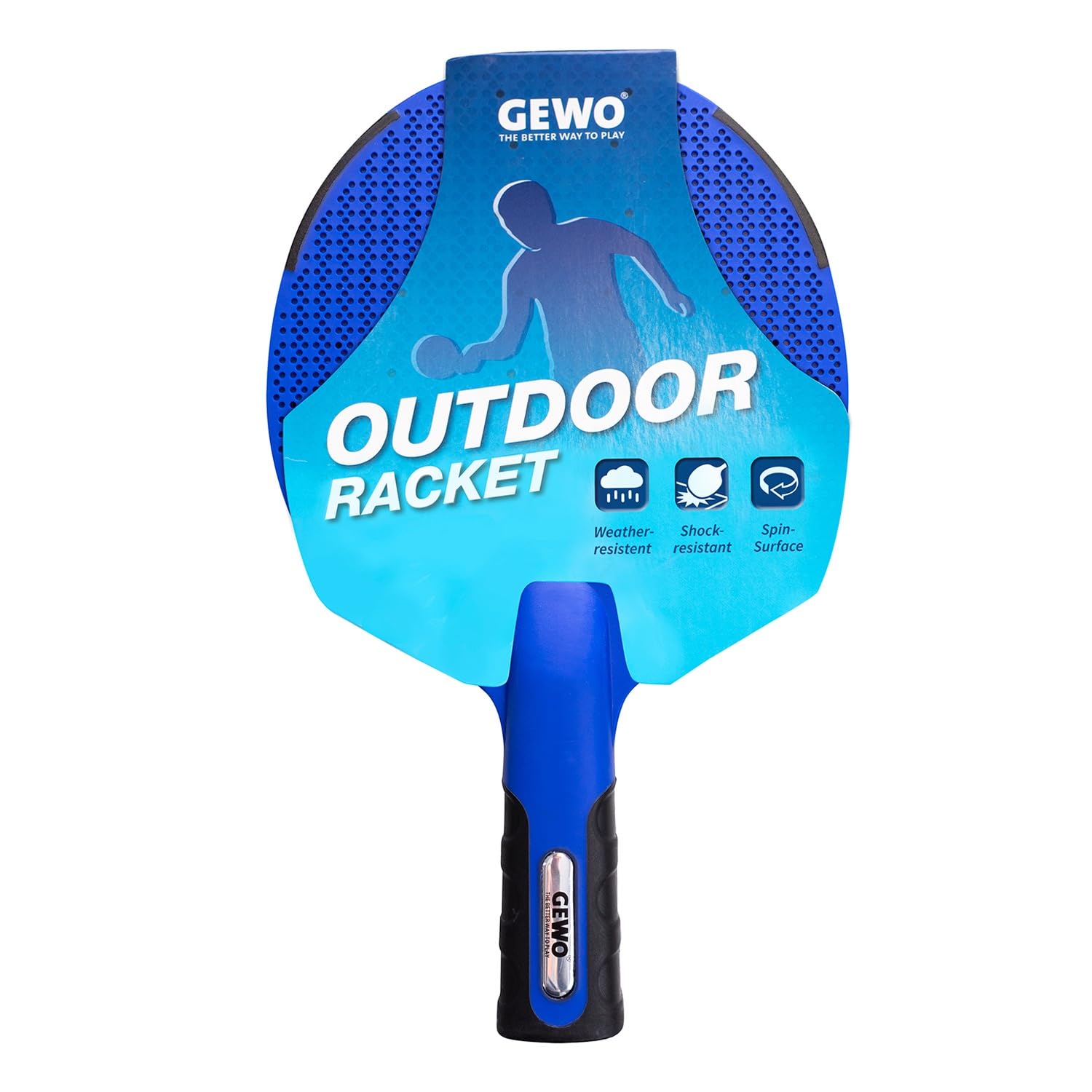 GEWO Outdoor Table Tennis Bat - Weatherproof Table Tennis Bat Blue for Outdoor Use with Sturdy Mesh Structure Non-Slip Handle Ideal for Water Table Tennis and Leisure Table Tennis Outdoor