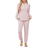 Famulily Womens 2 Piece Pajama Sets Long Sleeve V Neck Tunic Top and Jogger Pant with Side Pockets