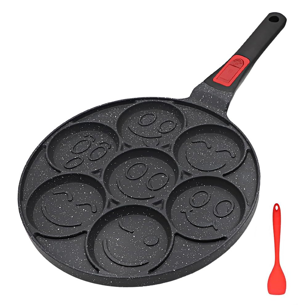 RANX INGST Pancake Pan, Non Stick Mini Crepe Pan with Detachable Handle, Pancake Mold with 7 Holes for Kids, Oven Safe - Black
