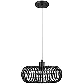 GLOBE Electric 65701 Maren 1-Light Pendant Lighting, Matte Black, Rattan Shade, Bulb Not Included
