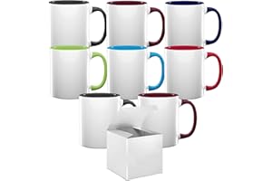 TWISTED ENVY Set of 8 15 oz Mixed Colors Professional Grade Sublimation Mug- Sublimation Series - With Individual White Gift Box
