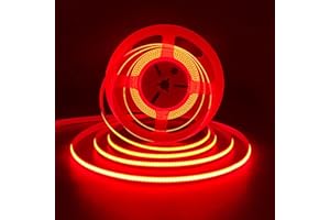HAMRVL COB LED Strip Lights Red, DC12V 16.4ft/5M 320leds/M CRI90 Bright Flexible LED Tape Lights 8mm, for Indoor Home Cabinet,Bedroom,Kitchen,Stage,Backlight DIY Lighting (Without Power Supply) (Red)