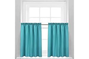 Valea Home Waffle Weave Textured Bathroom Window Curtains Water Repellent Short Curtains Window Covering Half Window Curtains Kitchen Tiers 36 inch Length, Turquoise, Set of 2