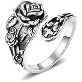 Sariel 925 Sterling Silver Spoon Ring - Vintage Adjustable Rose Flower Spoon Rings for Women Flower Wide Thumb Ring