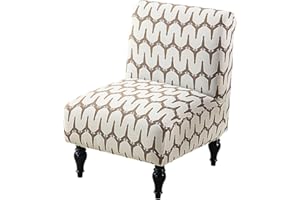 Buenanir Armless Accent Chair Cover Stretch Spandex Slipper Chair Covers Removable Non-Slip Silp Cover for Accent Chairs Without Arms for Living Room Hotel, Set of 1, Beige/Brown