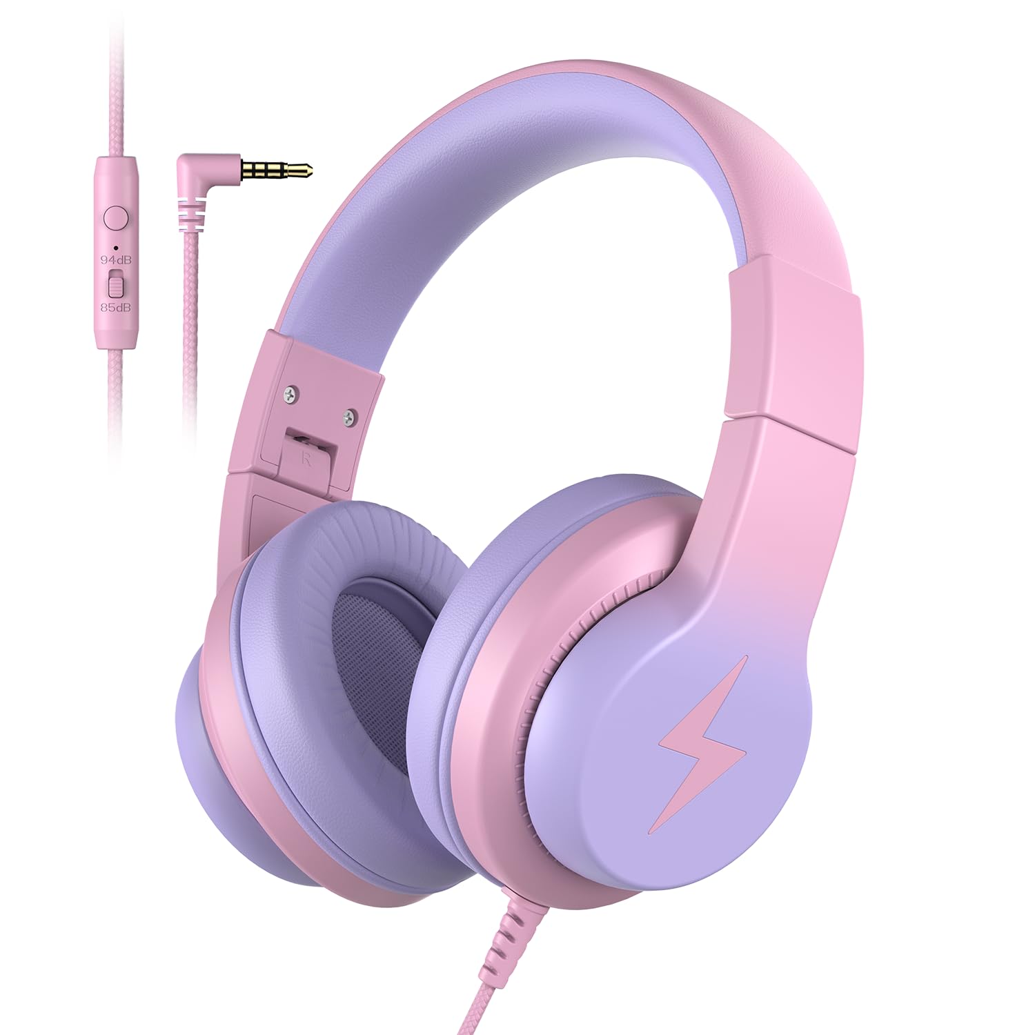 Candy Bila Kids Wired Headphones for Kids with Microphone, 85/94dB Volume Limiter Headphones for Girls Boys, Light Purple Image