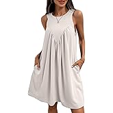 Women's Vacation Sleeveless Mini Dress Casual Crew Neck Tank Dress Flowy Beach Petite Sundress with Pockets