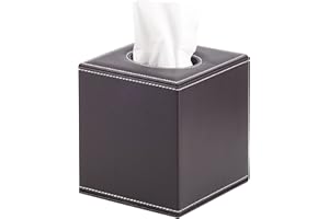 RHCSZ Stylish PU Leather Tissue Box Holder, Square Napkin Holder Pumping Paper Case Dispenser, Facial Tissue Holder with Magnetic Bottom for Home Office (Brown)