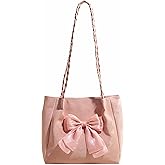 MZHOPEHB Women's Aesthetic Everyday Cute Kawaii Bow Detail, Tote Bag, Soft Pink, 11.0 x 10.2 x 3.9 Inches,Braided Handle, Patent Leather, 2.5L Capacity