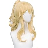 SL Wavy Blonde Ponytail Wig for Jean Cosplay,Golden Princess Hair Wigs with Pigtails Bangs + Wig Cap for Halloween Peach Costume