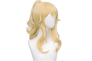 WIGGY MERMAID SL Wavy Blonde Ponytail Wig for Jean Cosplay,Golden Princess Hair Wigs with Pigtails Bangs + Wig Cap for Halloween Peach Costume