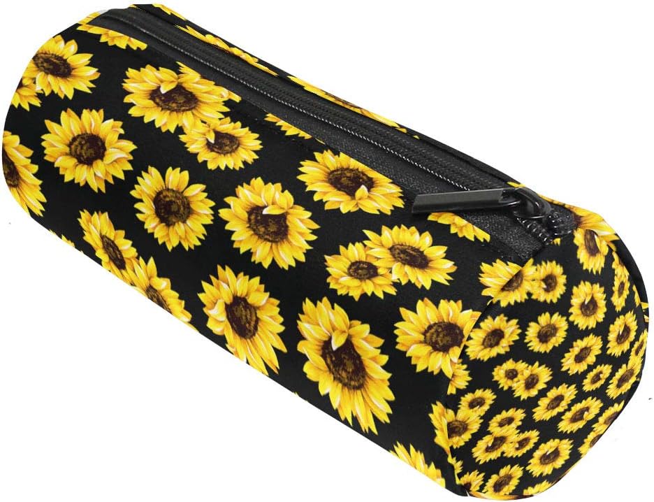 ALAZA Yellow Flower Sunflower Pencil Bag Pen Case Black Floral Pencil Pouch Pen Organizer Stationery Holder for Marker Organization School Supplies Office Storage Desk Organizing
