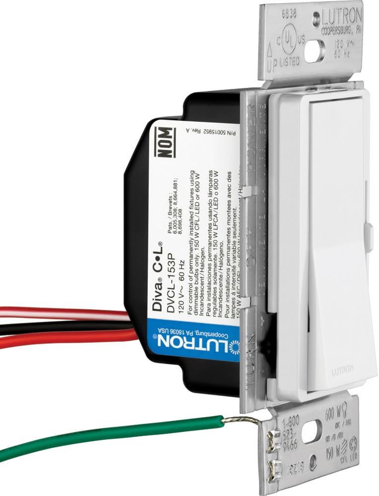 Lutron DVWCL-153PH-2-WH Diva 150-Watt Single Pole/3-Way LED/CFL Dimmer with Wallplate (2 Pack), White - - 