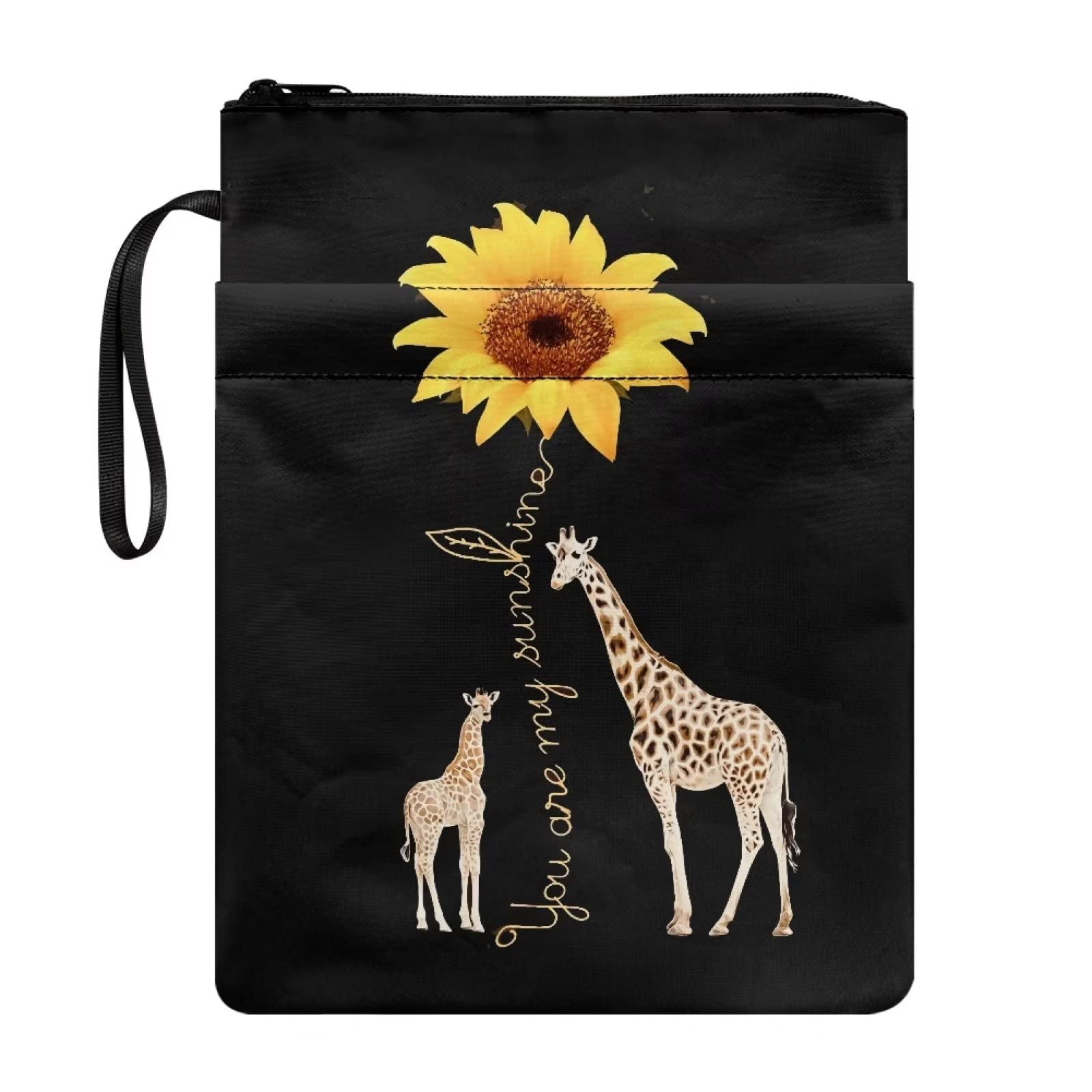 Poceacles Portable Book Sleeve with Zipper Front Pocket, Sunflower Giraffe Design, Hardcover Book Protector