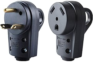 Wadoy 30 Amp RV Male and Female Plug Set with Handle - Camper Receptacle Electrical Adapter 55245 (Black, 30 Amp)