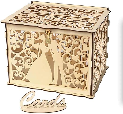 Caja de Tarjetas de Boda de Madera, Caja de Correos de Boda con Cerradura, Caja de