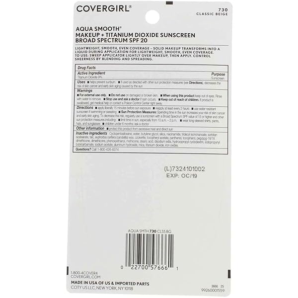 COVERGIRL AQUASMOOTH SPF 20 COMPACT FOUNDATION, 730 CLASSIC BEIGE, 0.4 OUNCE