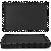 Food Tray, 12 Pack Serving Tray Serving Platter Fruit Dessert Plates, Plastic Serving Trays Rectangle Dessert Trays for Party, Wedding, Restaurant, 14.4" X 9.3" (Black)