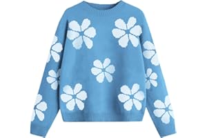 EGOCKAL Girls Fall Sweaters Pattern Casual Crewneck Long Sleeve Knit Pullover Tops for Kids Size 5-14 Years