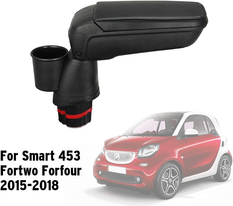 ZHOUMOLIN Leather PU Armrest Storage Box,for Smart 453 Fortwo Forfour 2015 2018 with Cup Holder Locker Container Car Accessories