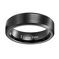 6mm Black Tungsten I Love You Ring for Men Women